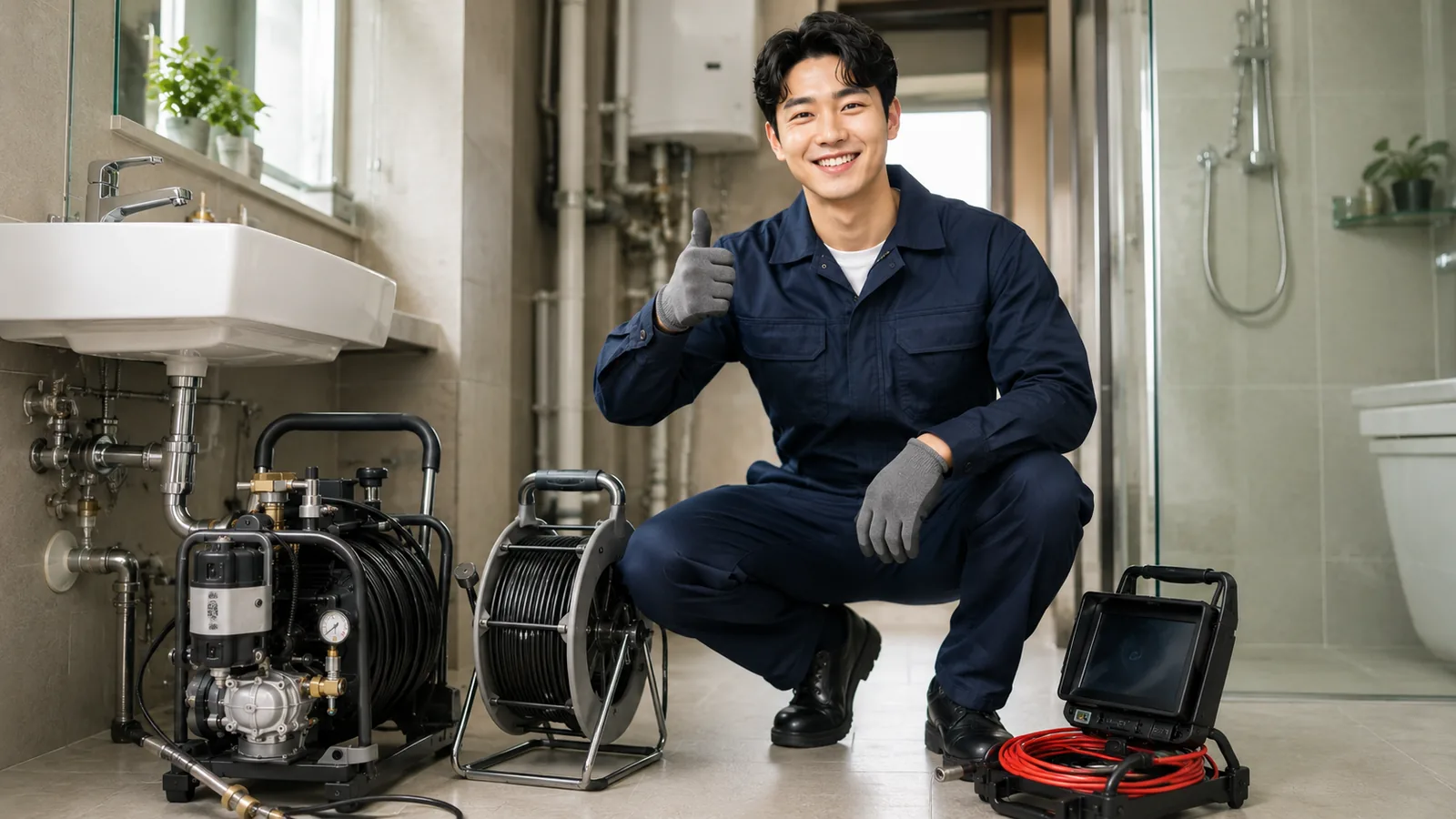 서울 동북권 싱크대막힘 작업복 기술자와 고압세척기·배관내시경 전문 장비